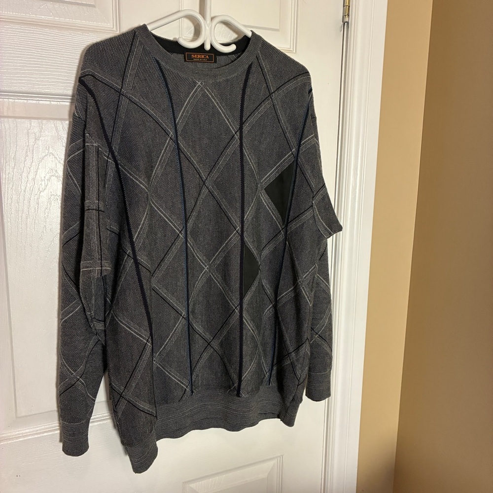 Vintage Serica Italy Merino Wool Sweater Gray Alcantara Elbow Patches Large